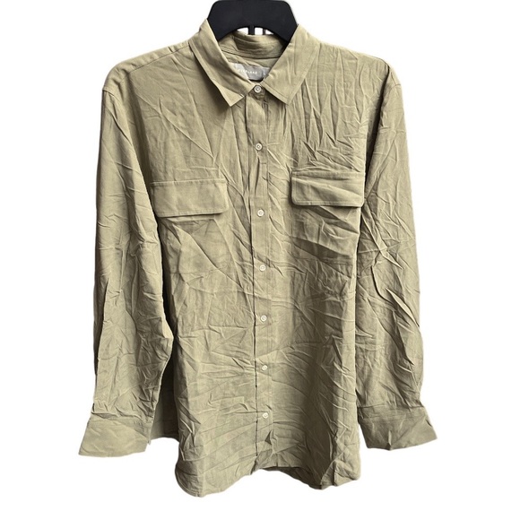 Everlane The Washable Silk Relaxed Button Down Shirt Covert Green Size 14 - Picture 8 of 8